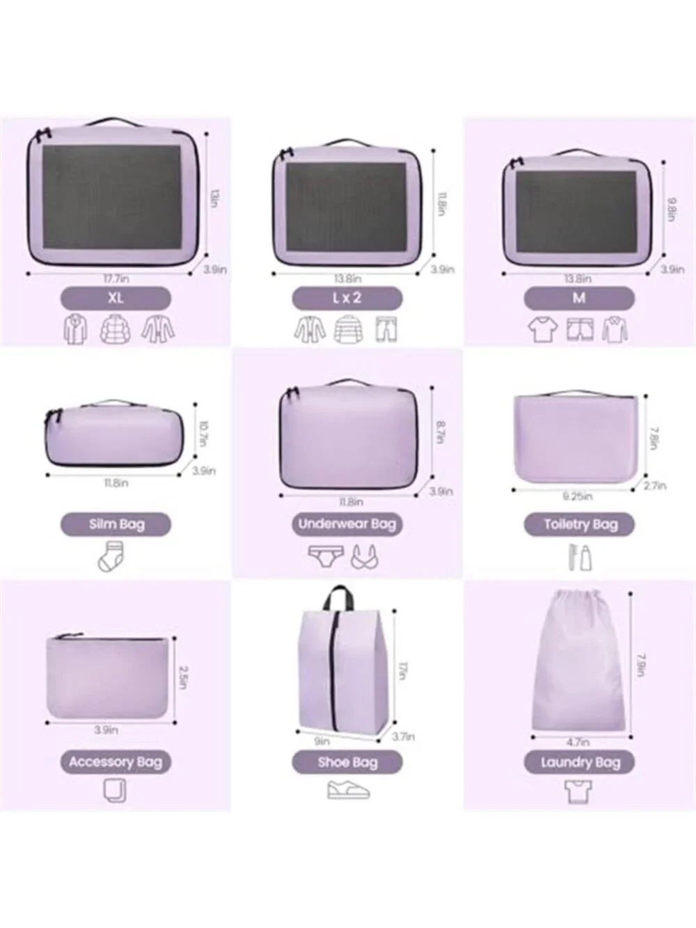 Travel Packing Cubes Set Luggage Organizer Mesh Storage Bags Shoe Makeup Bag
